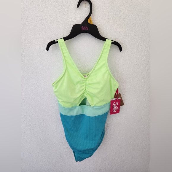 Justice Neon Green and Aqua Swimsuit - Picture 1 of 1